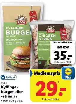 Lidl Kyllingeburger eller -strimler tilbud