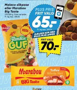 Bilka Malaco slikpose eller Marabou Big Taste tilbud
