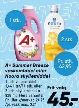 Bilka A+ Summer Breeze vaskemiddel eller Noora skyllemiddel tilbud