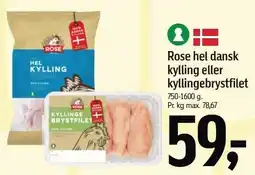 Føtex Rose hel dansk kylling eller kyllingebrystfilet tilbud