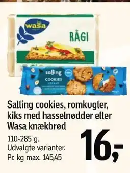 Føtex Salling cookies, romkugler, kiks med hasselnødder eller Wasa knækbrød tilbud