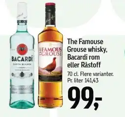 Føtex The Famous Grouse whisky, Bacardi rom eller Råstoff tilbud