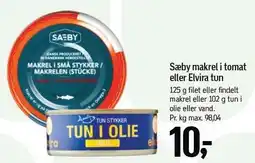 Føtex Sæby makrel i tomat eller Elvira tun tilbud