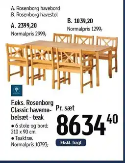 Føtex Rosenborg Classic havemøbelsæt - teak tilbud