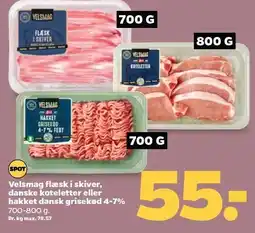 Netto Velsmag flæsk i skiver, danske koteletter eller hakket dansk grisekød 4-7% tilbud