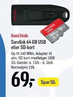 Føtex Sandisk 64 GB USB eller tilbud