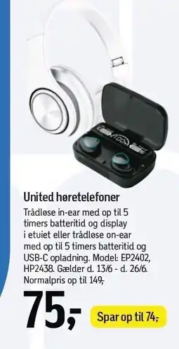 Føtex United høretelefoner tilbud