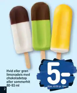 REMA 1000 Hvid eller grøn limonadeis med chokoladetop eller sommerhit tilbud