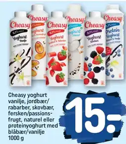 REMA 1000 Cheasy Cheasy yoghurt vanilje, jordbær/ rabarber, tilbud