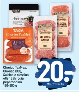 REMA 1000 Chorizo TexMex, Chorizo BBQ, Salsiccia classica eller Salsiccia peperoncino tilbud