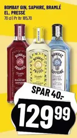 Løvbjerg BOMBAY GIN, SAPHIRE, BRAMLÉ EL. PRESSÉ tilbud