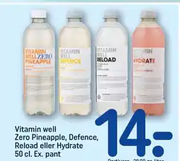 REMA 1000 Vitamin well Zero Pineapple, Defence, Reload eller Hydrate 50 cl. Ex. pant tilbud