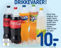 REMA 1000 Coca-Cola original, Zero sugar, Fanta orange, Fanta exotic eller Schweppes lemon tilbud