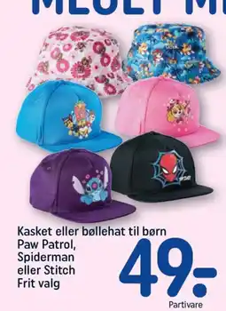 REMA 1000 Kasket eller bøllehat til børn Paw Patrol, Spiderman eller Stitch Frit valg tilbud