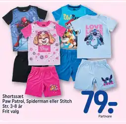REMA 1000 Shortssæt Paw Patrol, Spiderman eller Stitch Str. 3-8 år tilbud