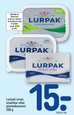 REMA 1000 Lurpak smør, smørbar eller plantebaseret tilbud