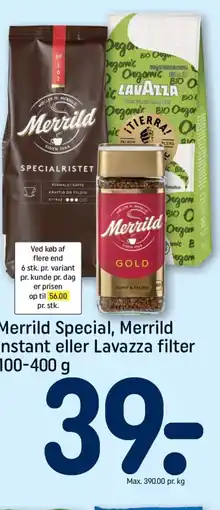 REMA 1000 Merrild Special, Merrild instant eller Lavazza filter tilbud