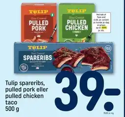 Tulip spareribs, pulled pork eller pulled chicken taco 500 g