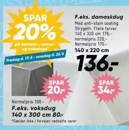 Bilka SPAR 20% på damask-, velour- og voksduge tilbud