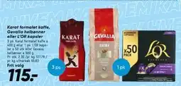 Bilka Karat formalet kaffe, Gevalia helbønner eller L’OR kapsler tilbud