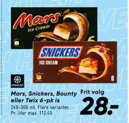 Bilka Mars, Snickers, Bounty eller Twix 6 pk is tilbud