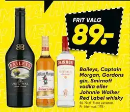 Bilka Baileys, Captain Morgan, Gordons gin, Smirnoff vodka eller Johnnie Walker Red Label whisky tilbud