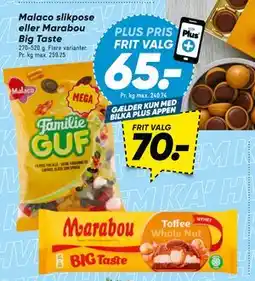 Bilka Malaco slikpose eller Marabou Big Taste tilbud