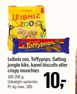Føtex Leibniz zoo, Toffypops, Salling jungle kiks, kanel biscuits eller crispy munchies tilbud