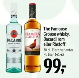 Føtex The Famouse Grouse whisky, Bacardi rom eller Råstoff tilbud