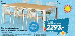 Bilka Carlton havebord med 6 Messina havestole tilbud