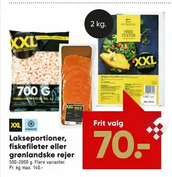 Bilka Lakseportioner, fiskefileter eller grønlandske rejer tilbud
