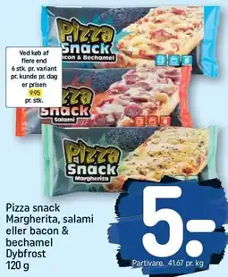 REMA 1000 Pizza snack Margherita, salami eller bacon og bechamel Dybfrost 120 g tilbud