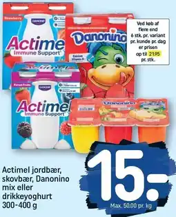 REMA 1000 Actimel jordbær, Skovbær, Danonino mix eller jordbær drikkeyoghurt 300-400 g tilbud