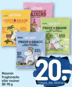 REMA 1000 Moomin frugtsnacks eller rosiner 80-90 g tilbud