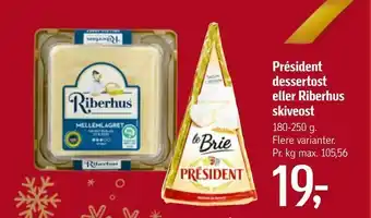 Føtex Président dessertost eller Riberhus skiveost tilbud