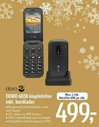 Føtex DORO 6038 klaptelefon inkl. bordlader tilbud