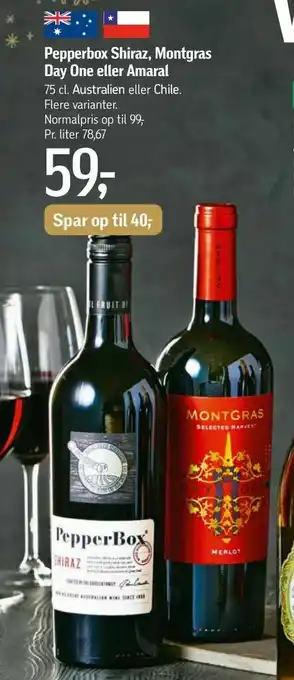 Føtex Pepperbox Shiraz, Montgras Day One eller Amaral tilbud