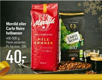 Føtex Merrild eller Carte Noire helbønner tilbud