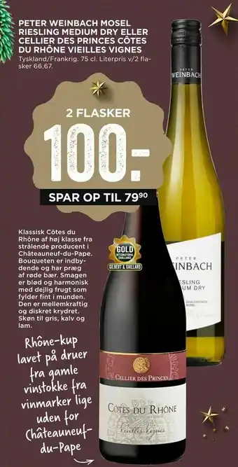 MENY Peter weinbach mosel riesling medium dry eller cellier des princes côtes du rhône vieilles vignes tilbud