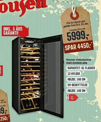 Skousen Hoover vinkøleskab HWC200EELWN tilbud