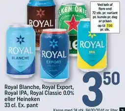 REMA 1000 Royal Blanche, Royal Export, Royal IPA, Royal Classic 0.0% eller Heineken tilbud