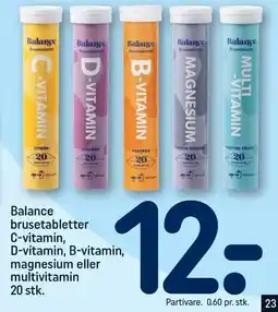 REMA 1000 Balance brusetabletter C-vitamin, D-vitamin, B-vitamin, magnesium eller multivitamin tilbud