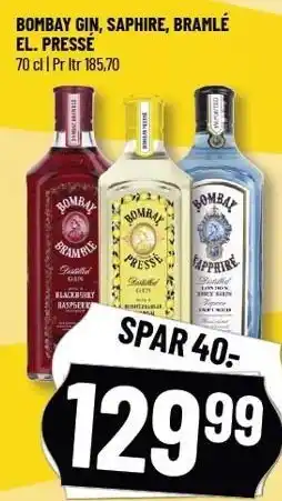 Løvbjerg BOMBAY GIN, SAPPHIRE, BRAMLÉ EL. PRESSÉ tilbud