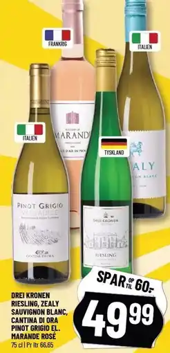 Løvbjerg DREI KRONEN RIESLING, ZEALY SAUVIGNON BLANC, CANTINA DI ORA PINOT GRIGIO EL. MARANDO ROSÉ tilbud