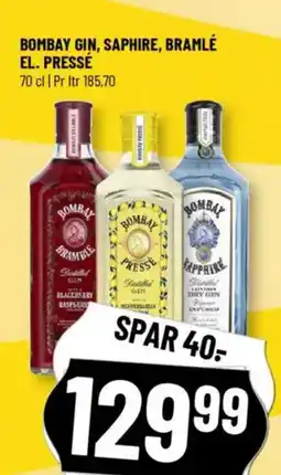 Løvbjerg BOMBAY GIN, SAPHIRE, BRAMLÉ EL. PRESSÉ tilbud