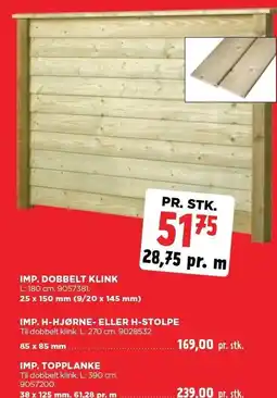 jem & fix IMP. DOBBELT KLINK, IMP. H-HJØRNE- ELLER H-STOLPE ELLER IMP. TOPPLANKE tilbud