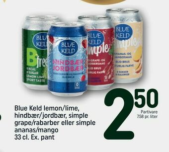 REMA 1000 Blue Keld lemon/lime, hindbær/jordbær, simple grape/rabarber eller simple ananas/mango tilbud