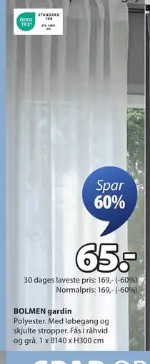 JYSK BOLMEN gardin tilbud