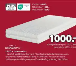 JYSK DREAMZONE® LILLELV skummadras tilbud