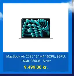 Humac MacBook Air 2025 13" M4 10CPU, 8GPU, 16GB, 256GB - Silver tilbud